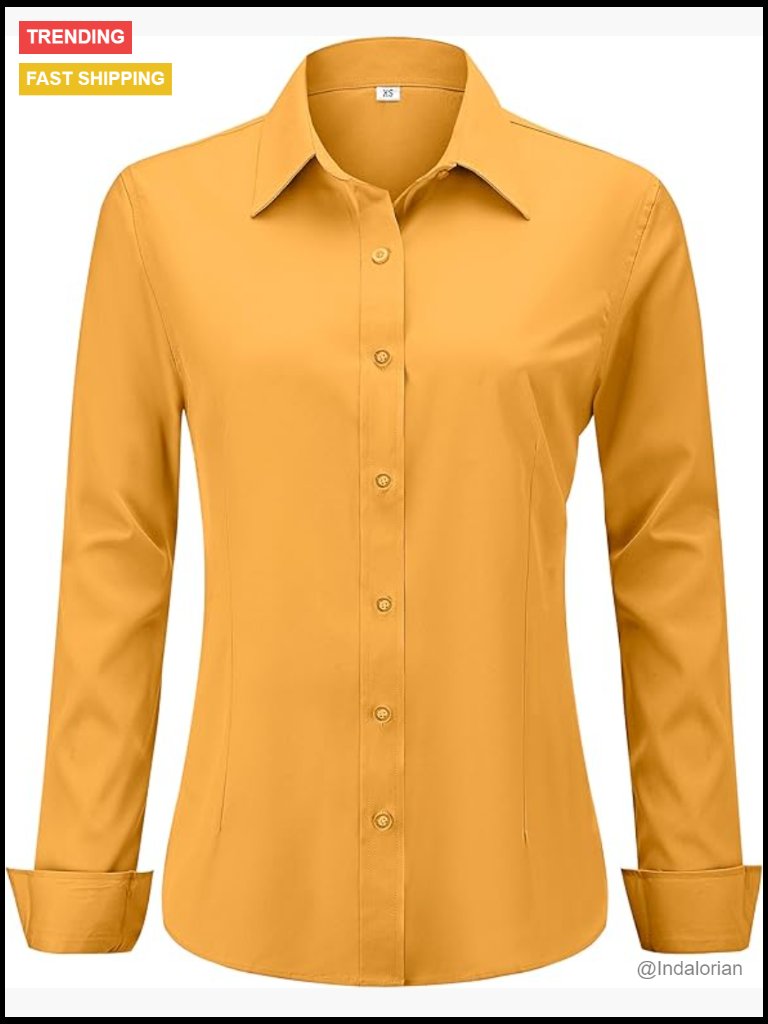 Wrinkle-Free Button Down Dress Shirts Long Sleeve Stretch Blouses Work Tops